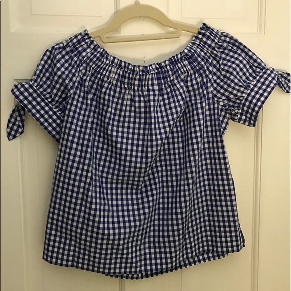 J.Crew Petite Off-the-Shoulder top in Gingham - Picture 3 of 4