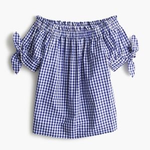 J.Crew Petite Off-the-Shoulder top in Gingham