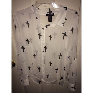 White long sleeve with black crosses