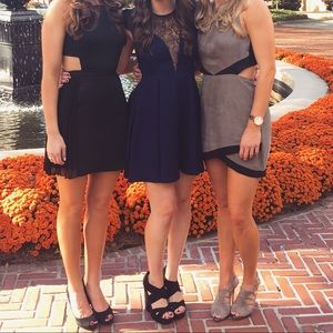 BCBG Navy Fit and Flare Mesh Lace Cocktail Dress