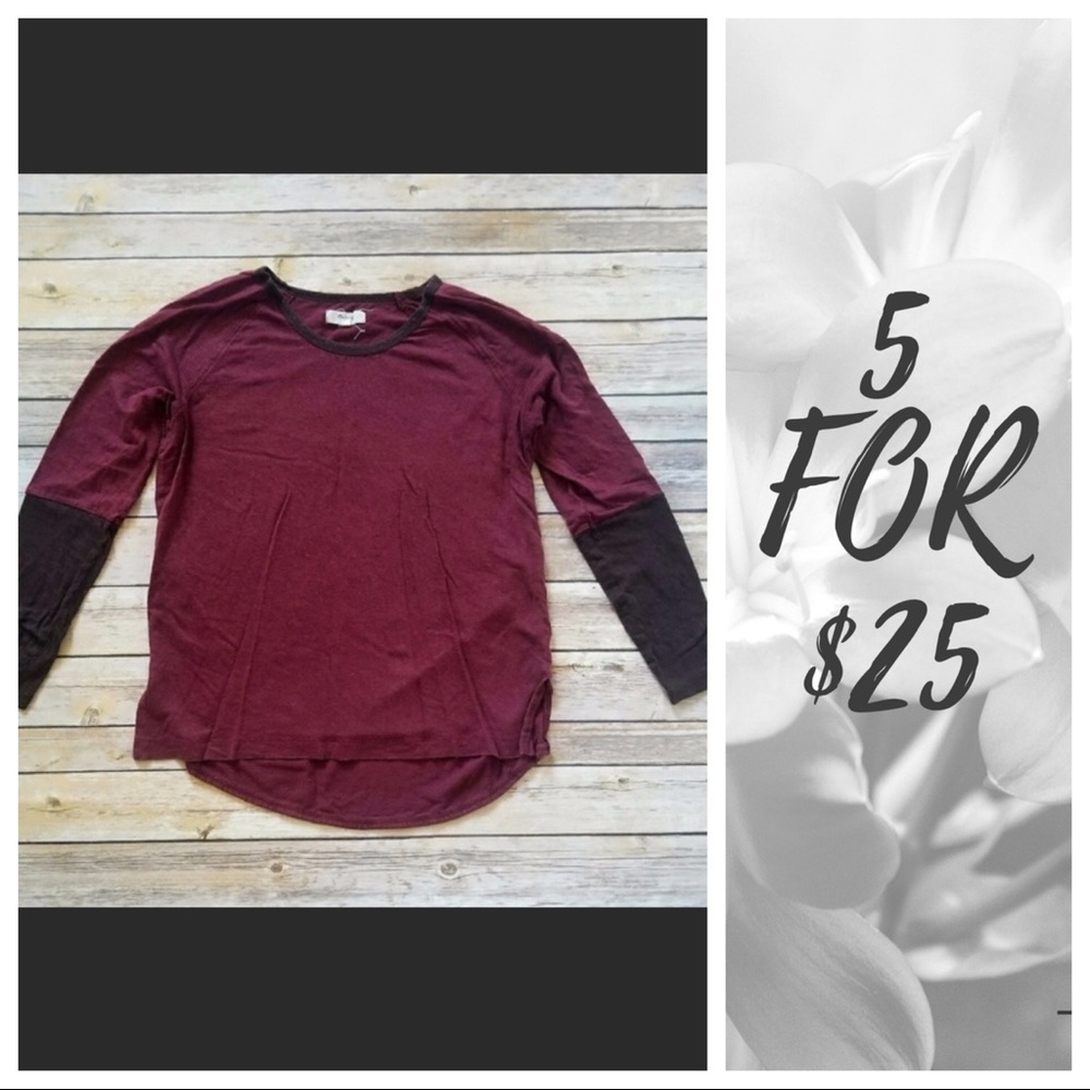 5 for $25 Madewell Long Sleeve Burgundy Top