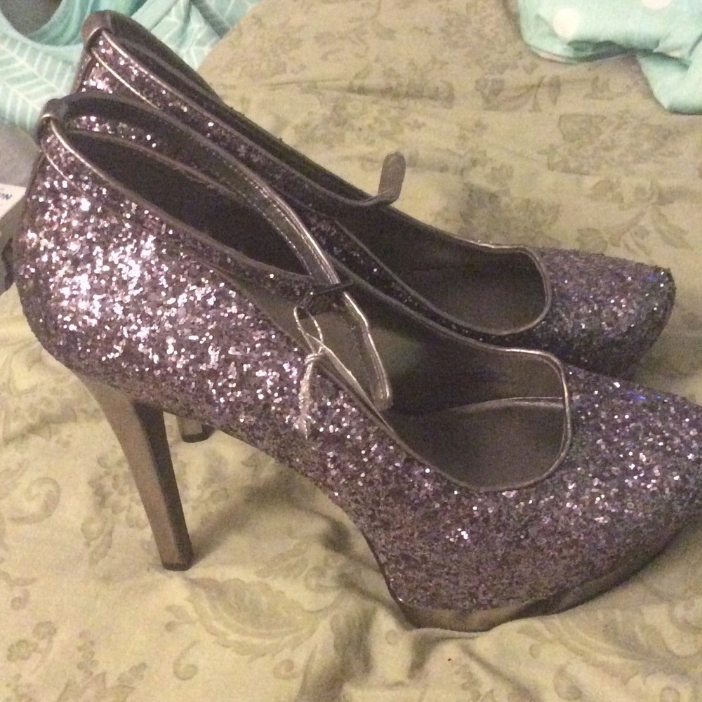 Purple glittered platform strappy Mary Jane heels!