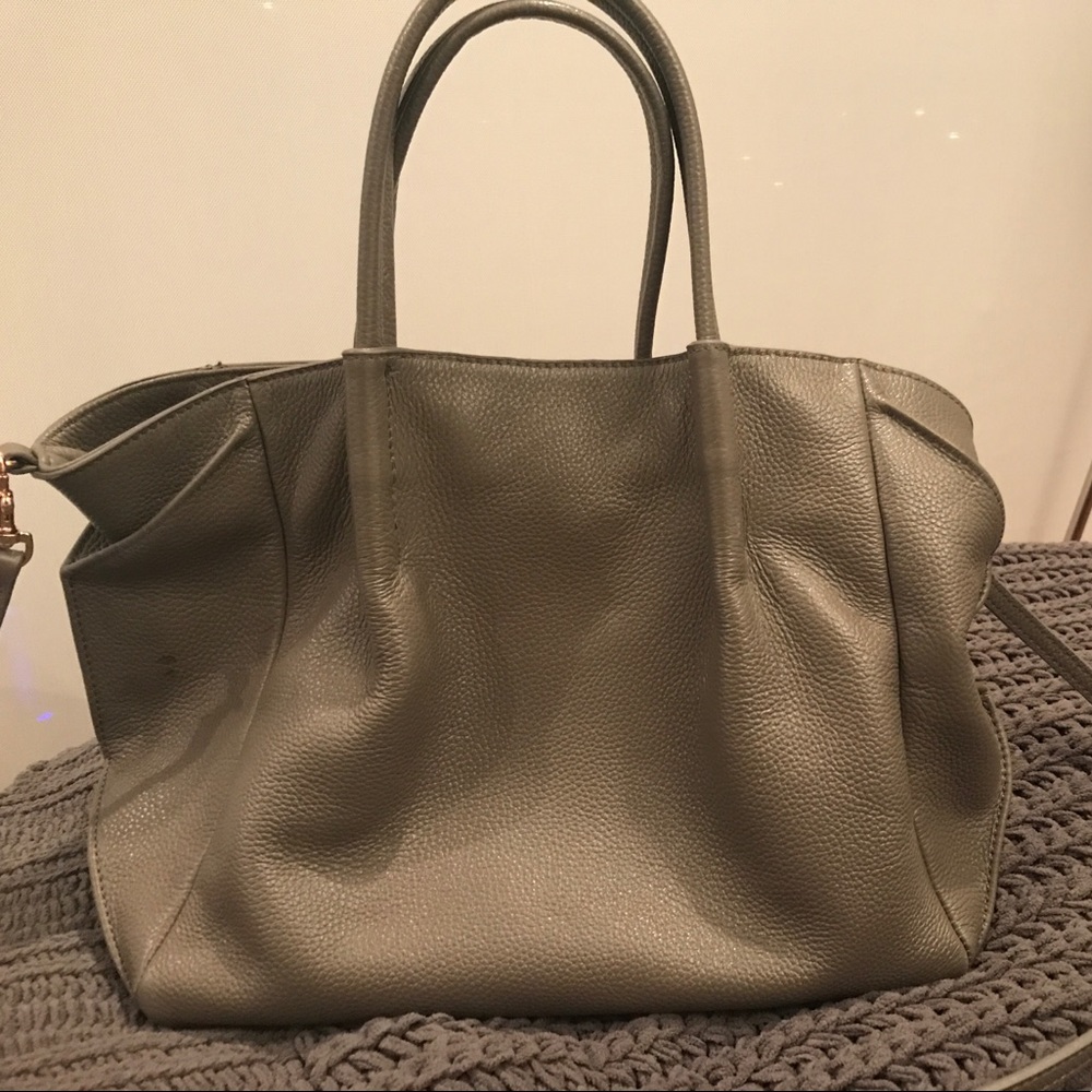 Leather grey hand bag used 2 times almost new