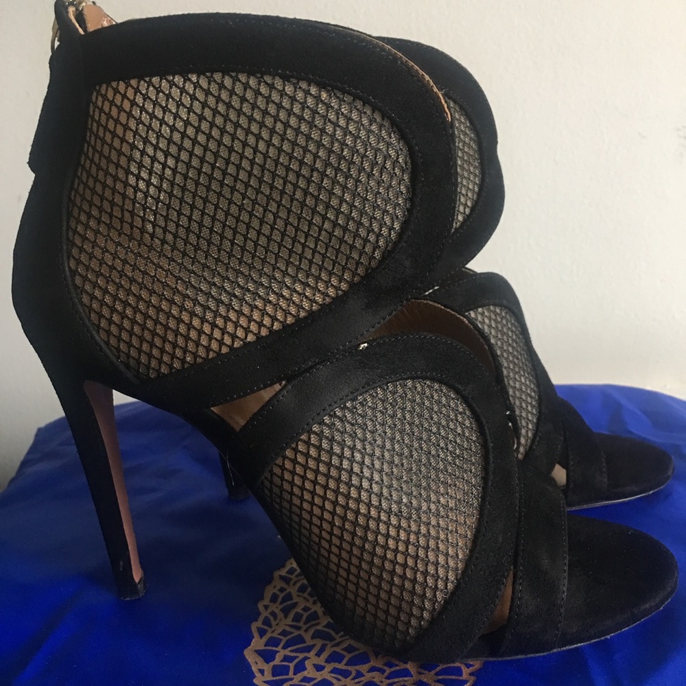 Aquazzura Memphis Suede Mesh Collar Heels 37 7