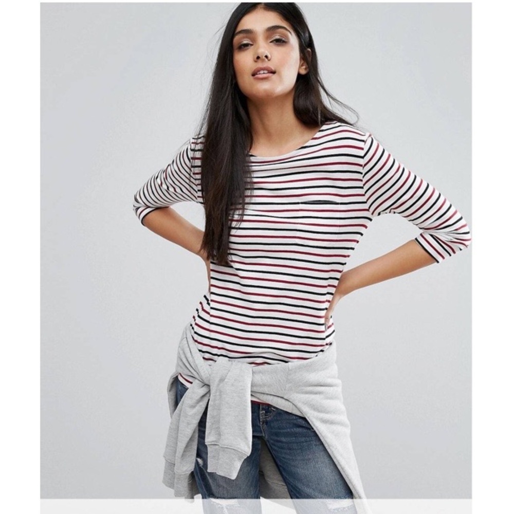 New Look Striped 3/4 Sleeve Cotton Top