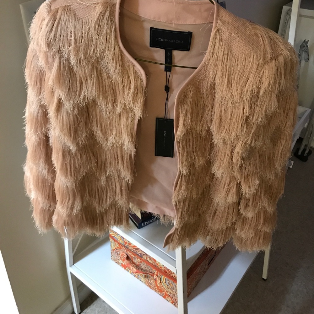 Bare pink BCBG fringe jacket