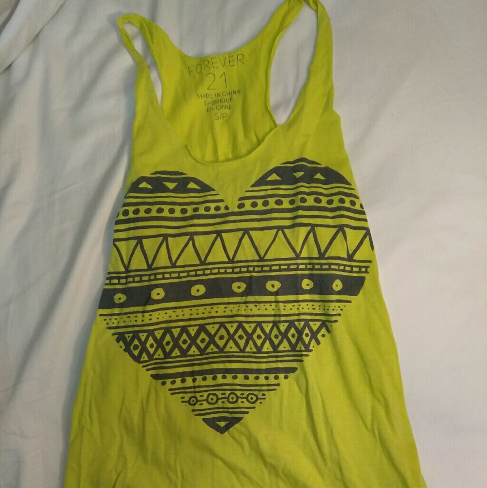 Forever 21 (F21) neon yellow graphic heart tankTop