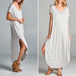 Gray & White Striped Boho Maxi Red Lolly Charlize