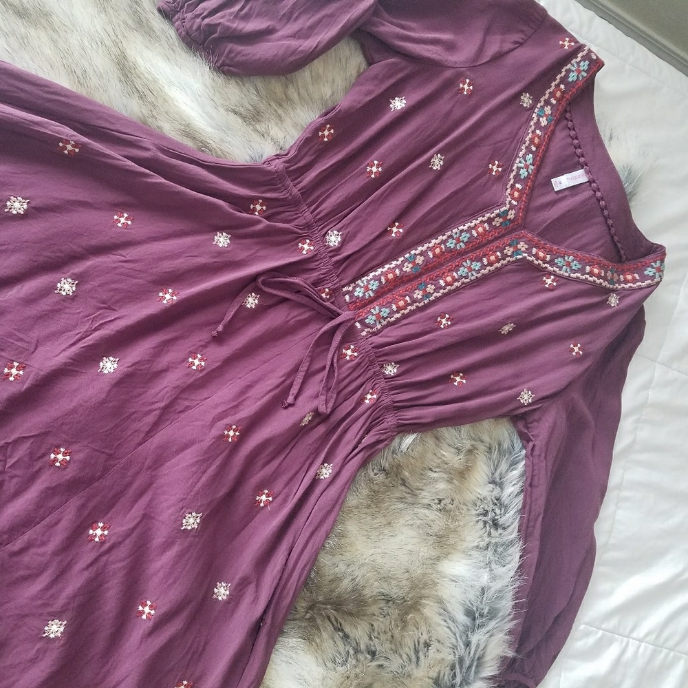 Burgundy Xhileration dress with embroidery.