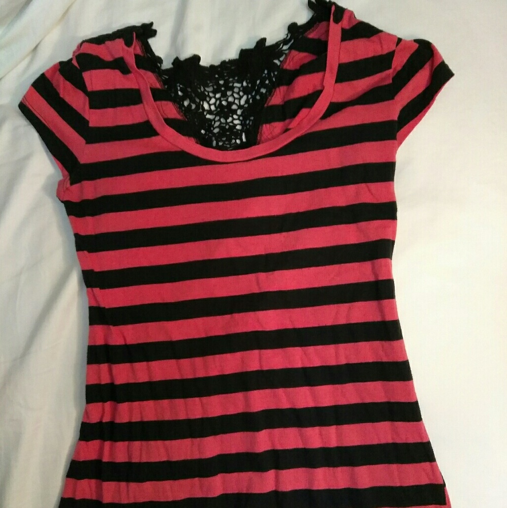 Rue21 pink and black striped v-neck shirt