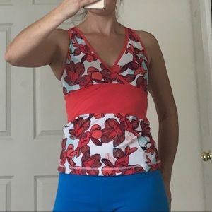 LuLuLemon tank, size 4, orange/blue with birds