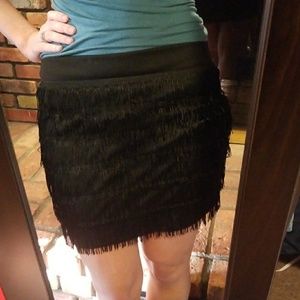 Black fringed mini skirt
