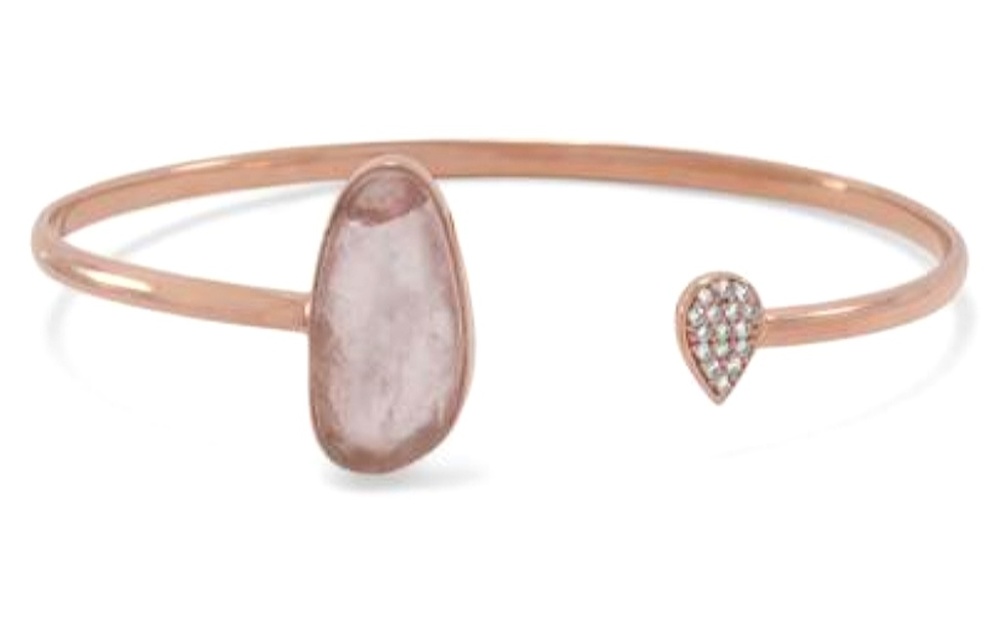 14Kt ROSE GP ROSE QUARTZ CZ OPEN CUFF BRACELET