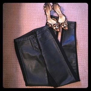 Side stripe faux leather pants
