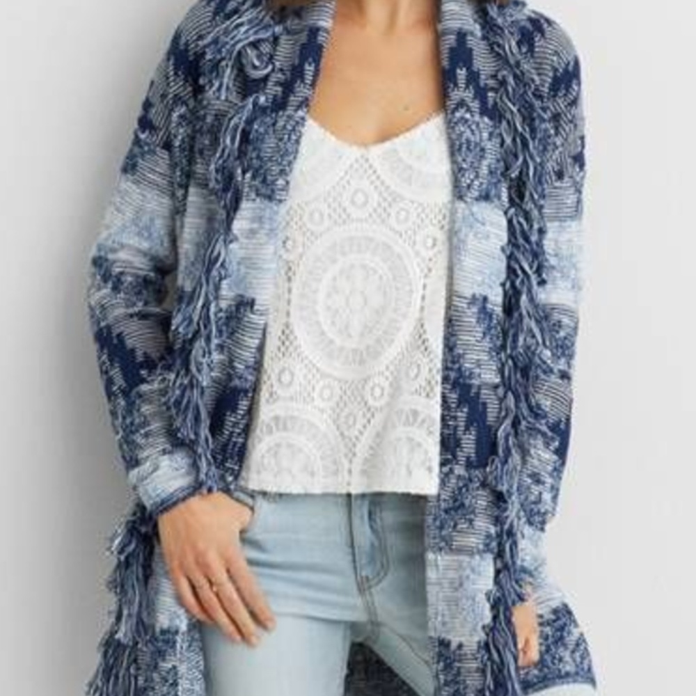 AEO fringe Shawl Collar Cardigan✨
