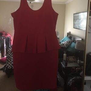 Red strapless peplum dress