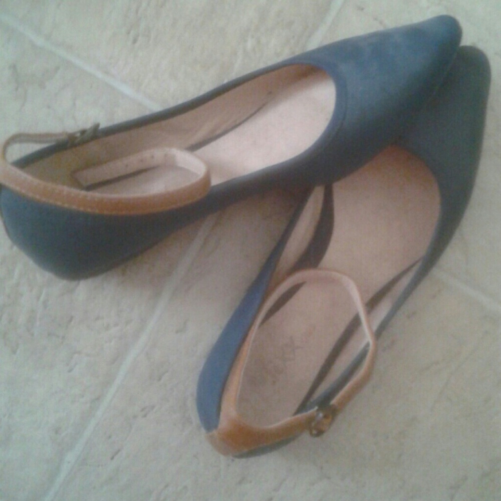 Navy blue flats with ankle straps