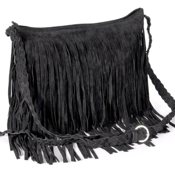 Large Velvet Fringe Adjustable Shoulder Bag NWOT - Picture 8 of 8