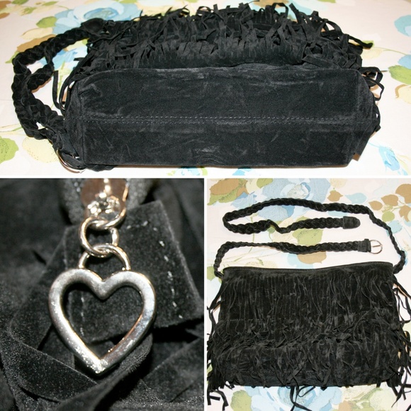 Large Velvet Fringe Adjustable Shoulder Bag NWOT - Picture 5 of 8