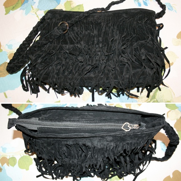 Large Velvet Fringe Adjustable Shoulder Bag NWOT - Picture 4 of 8
