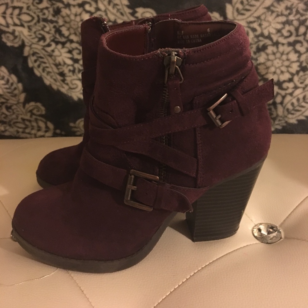 Maroon ankle boots with a heel