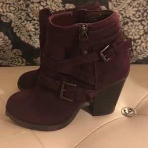 Maroon ankle boots with a heel