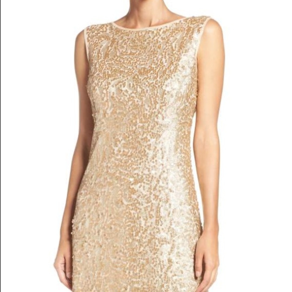 Donna Ricco Gold Sequin Mesh Dress