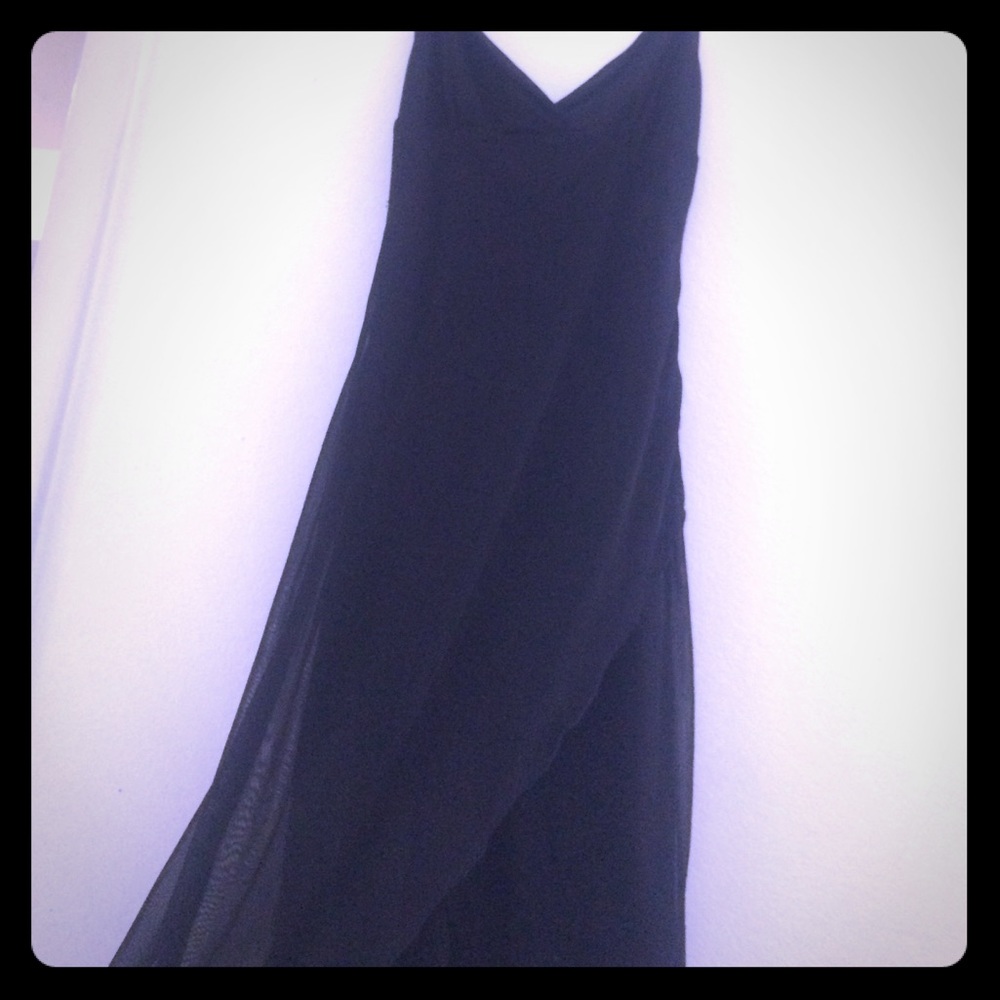 Black asymmetrical midi dress