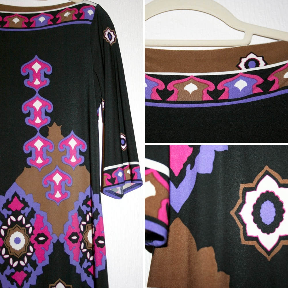 Vibrant Moroccan Print Boat Neck Shift Dress - Picture 6 of 8