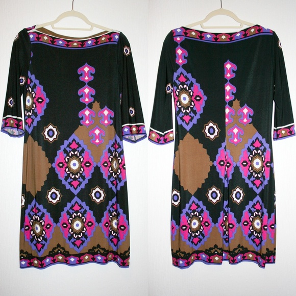 Vibrant Moroccan Print Boat Neck Shift Dress - Picture 8 of 8