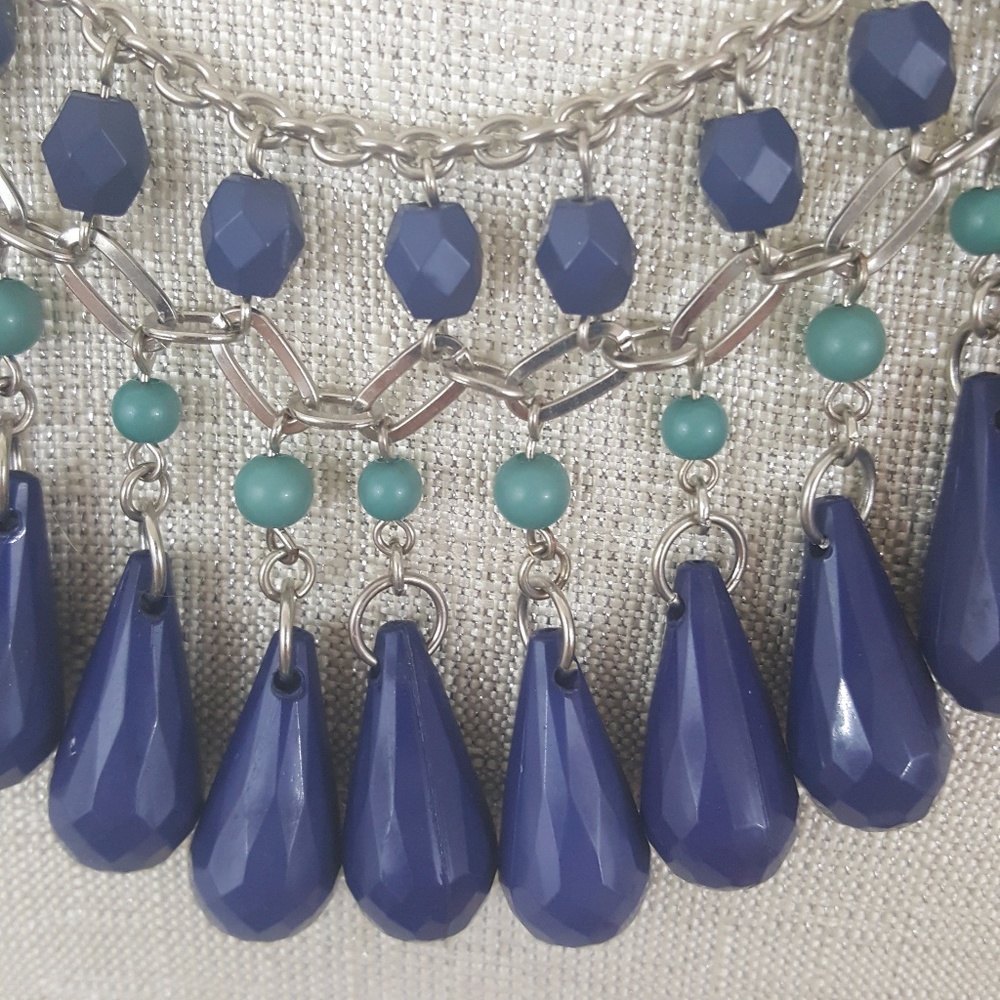 Blue and Silver Statement Necklace - Picture 2 of 4