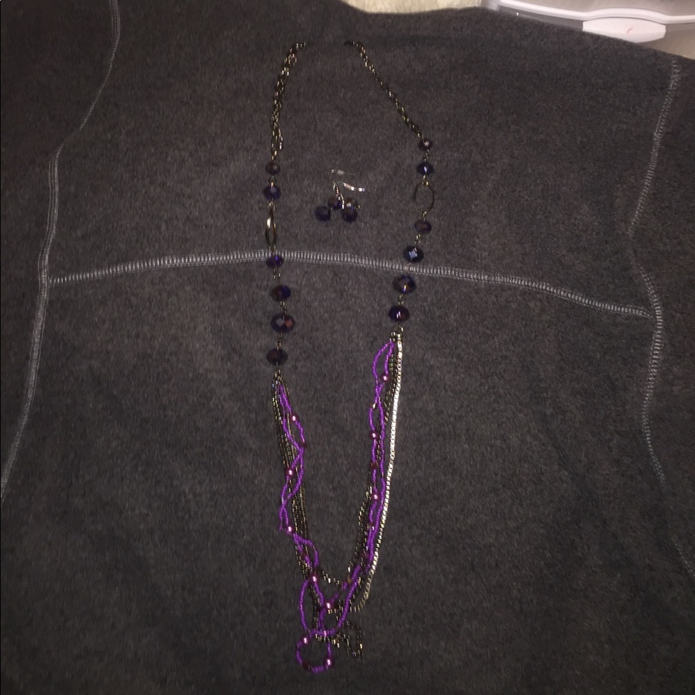Charming Charlie purple necklace + earrings