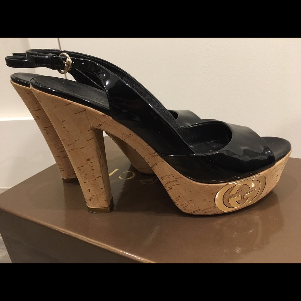 Gucci patent leather and cork sandals