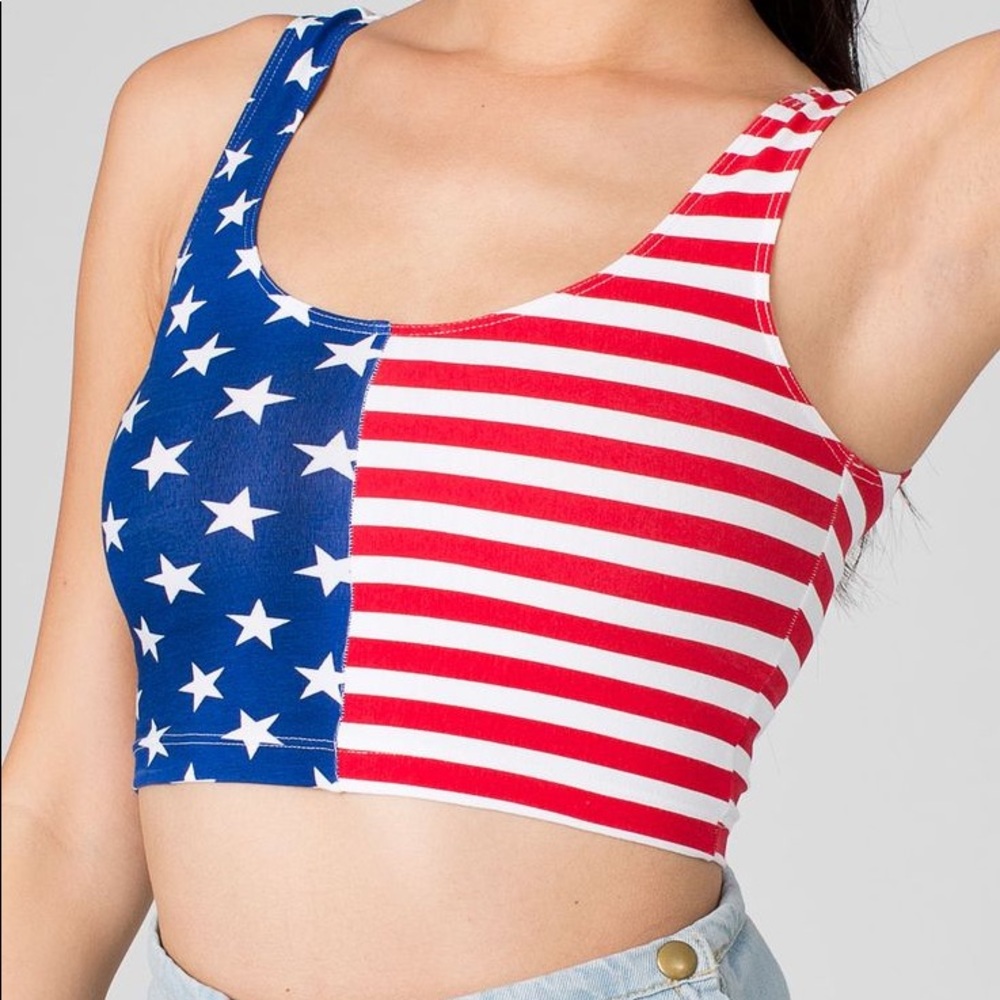 NEW American Apparel US Flag Crop Top tank - Picture 2 of 7