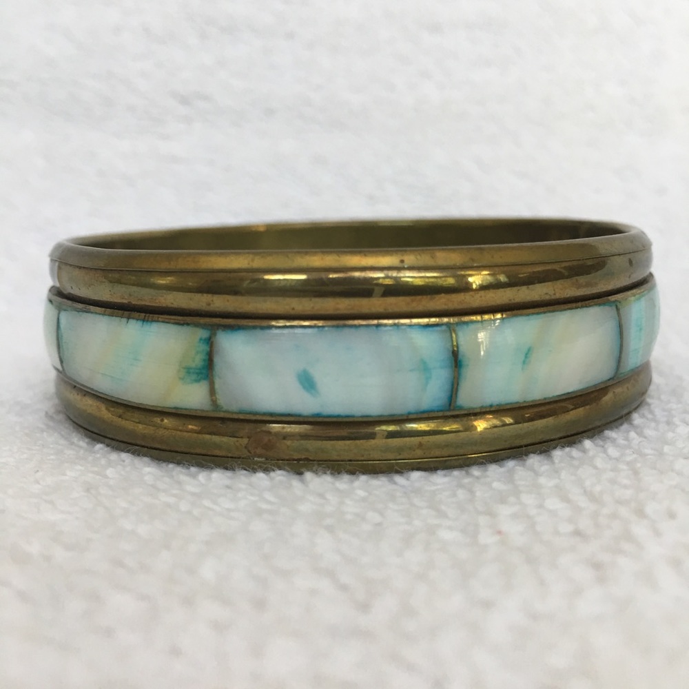 Mother of Pearl And Brass Bangle Bracelet