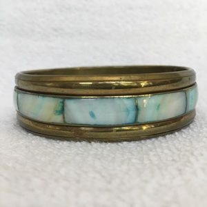Mother of Pearl And Brass Bangle Bracelet