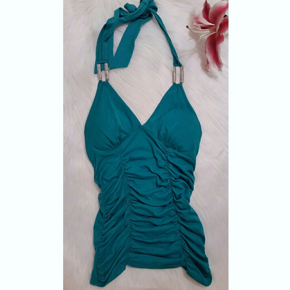 Turquoise Halter with Rhinestone brackets! Size M