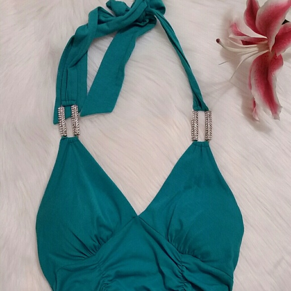 Turquoise Halter with Rhinestone brackets! Size M - Picture 2 of 2