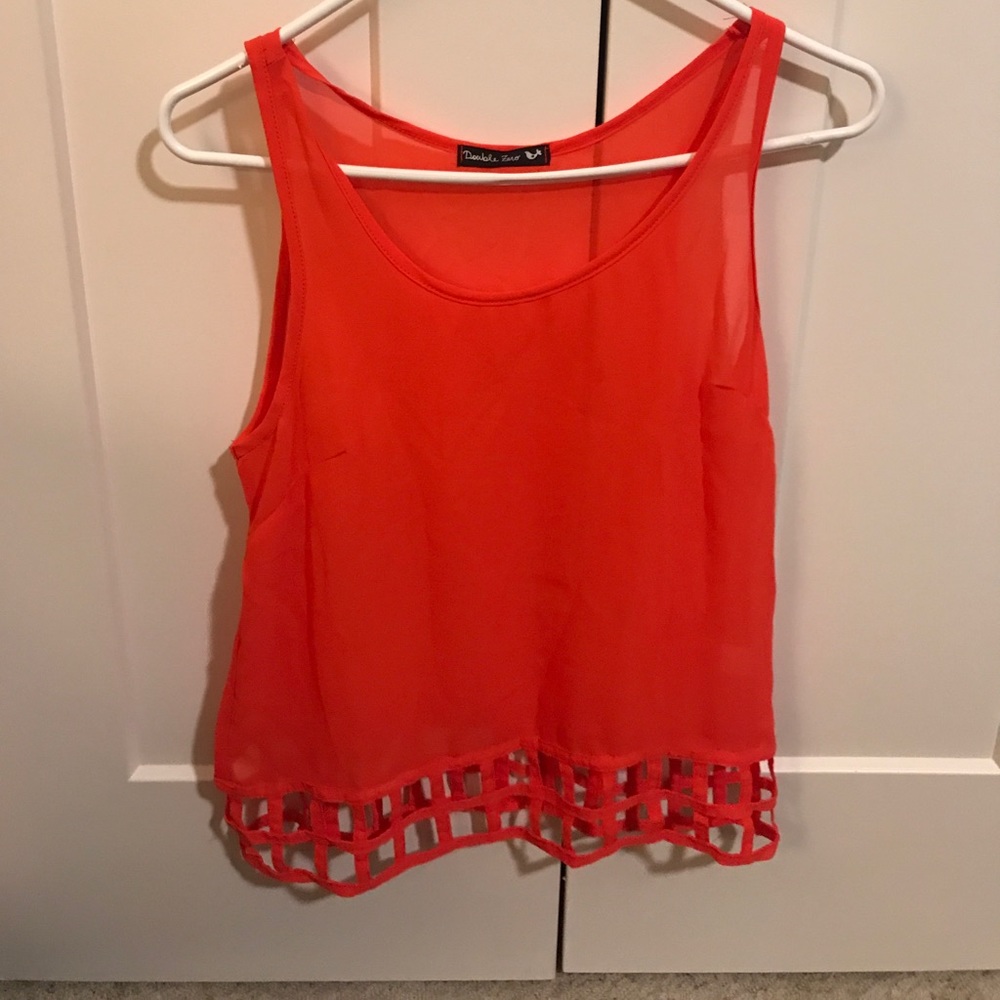 Red shirt with cutout bottom