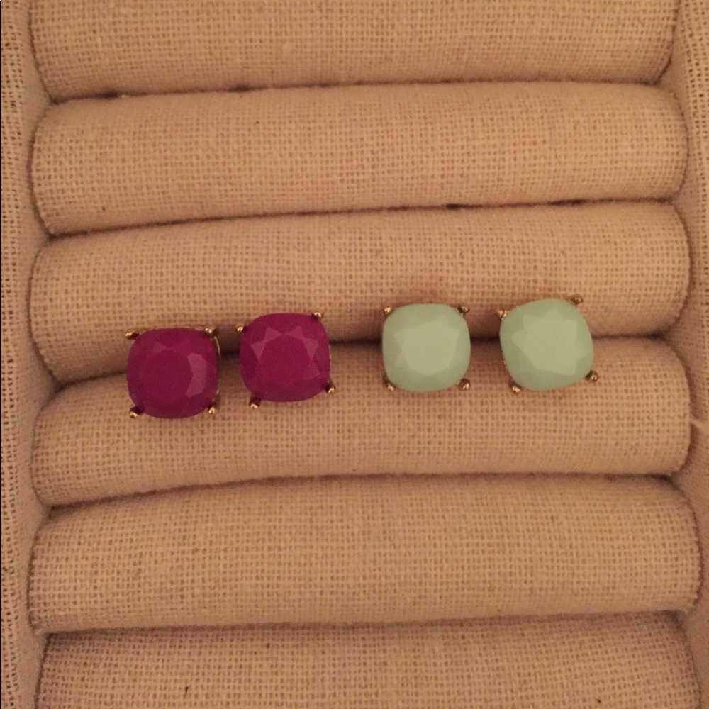 Magenta and mint stud earring bundle