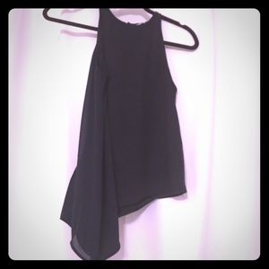 Asymmetrical dark navy sleeveless blouse