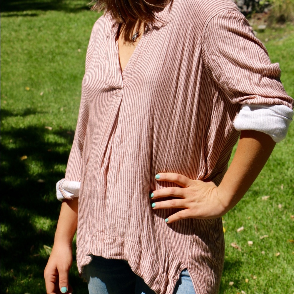 Cute linen pink free People pull over top