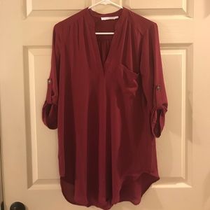Lush Roll Sleeve Tunic Crimson Red Top