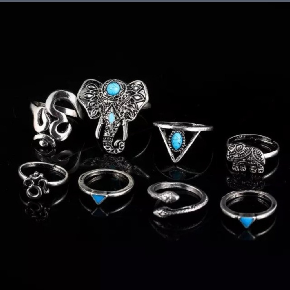 Vintage bohemian midi ring set