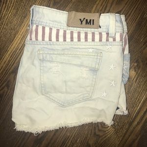 YMI Lightwash denim shorts.