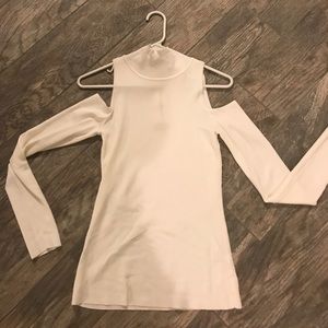 Fitted White Cold Shoulder Mock Neck Long Sleeve