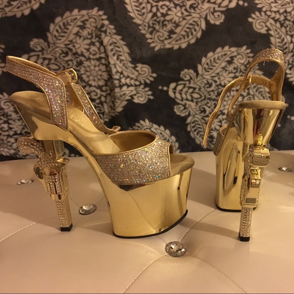 Dancer/Stripper Pleaser Gold Gun Heels