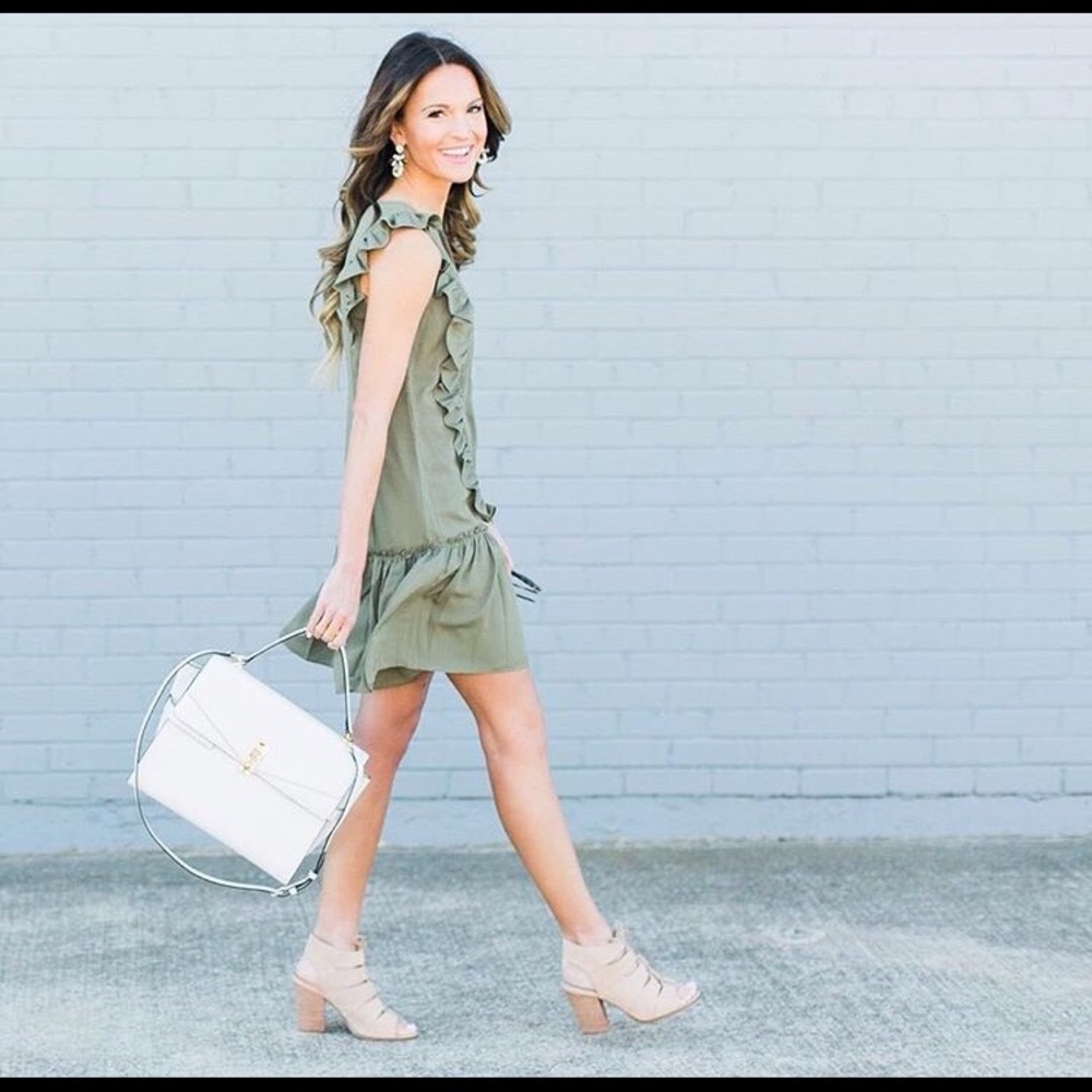 Banana Republic ruffle dress olive green