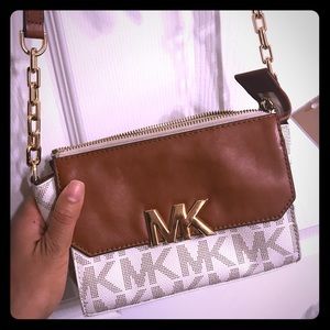 Michael Kors brown leather cross body purse
