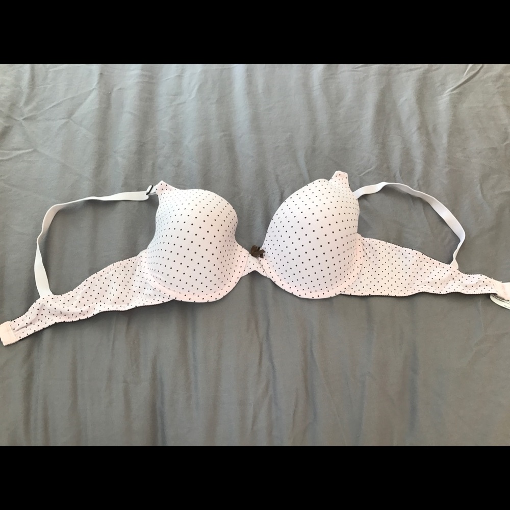 Pink and brown polka dot bra